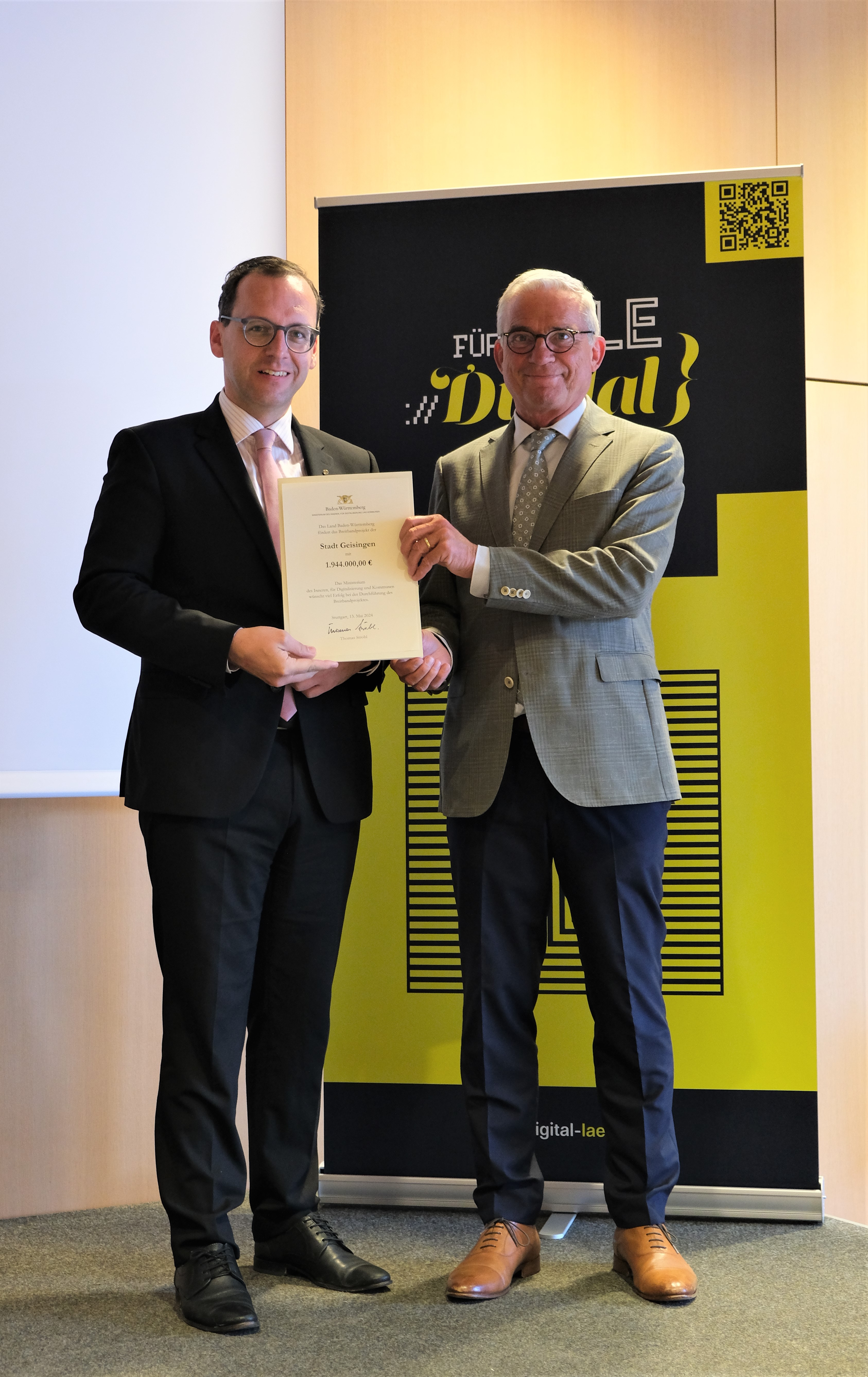 Stadt Geisingen erhält 1.944.000 Euro Förderung für den Breitbandausbau